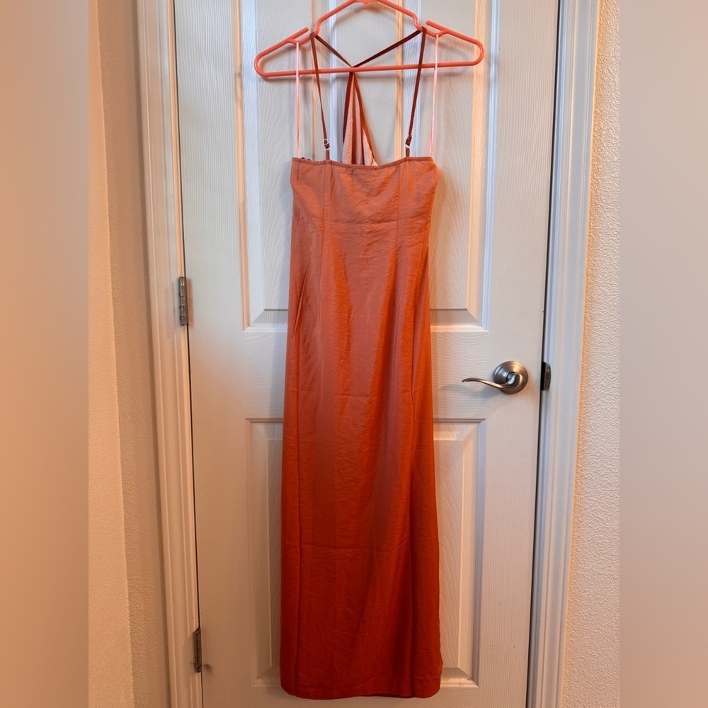 NWT Madewell One-Shoulder Midi Slit Dress size 00 Orange NP094 - Picture 12 of 16